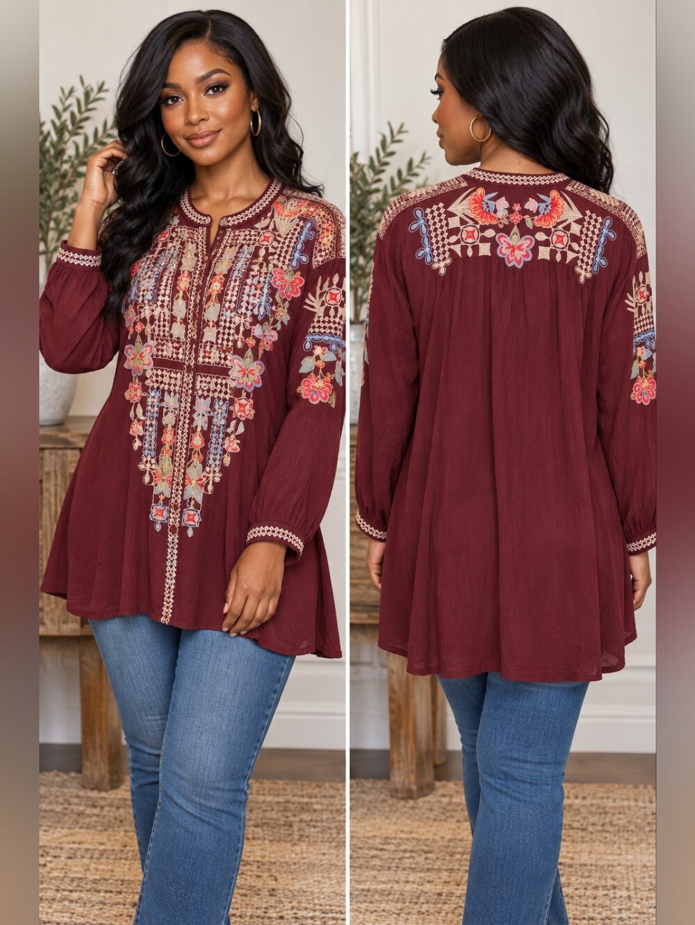 Johnny Was Blouse Tunic Top embroidered Women Small New
